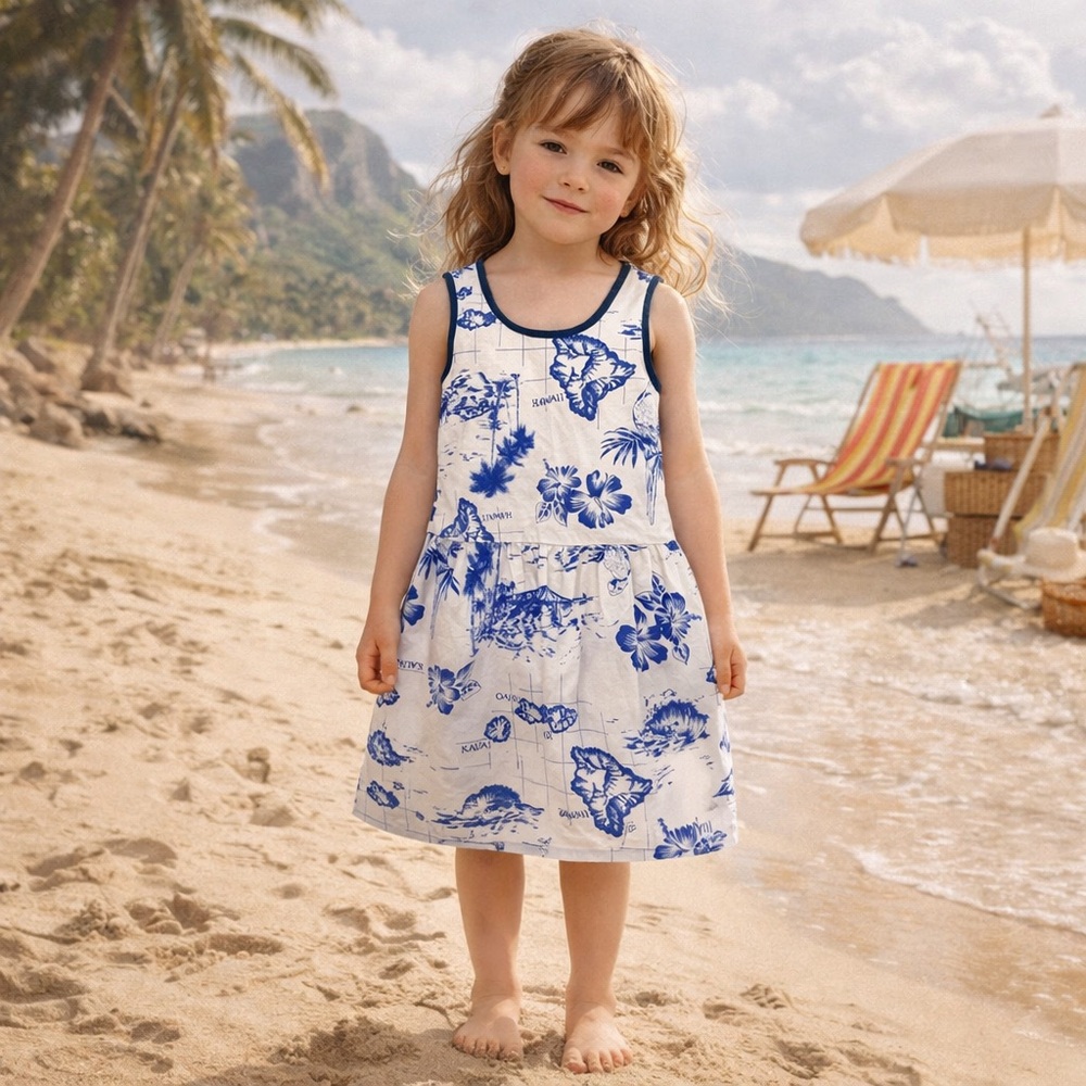 🍓 5 FOR $40 Vintage 90s made in Hawaii blue & White Island dress